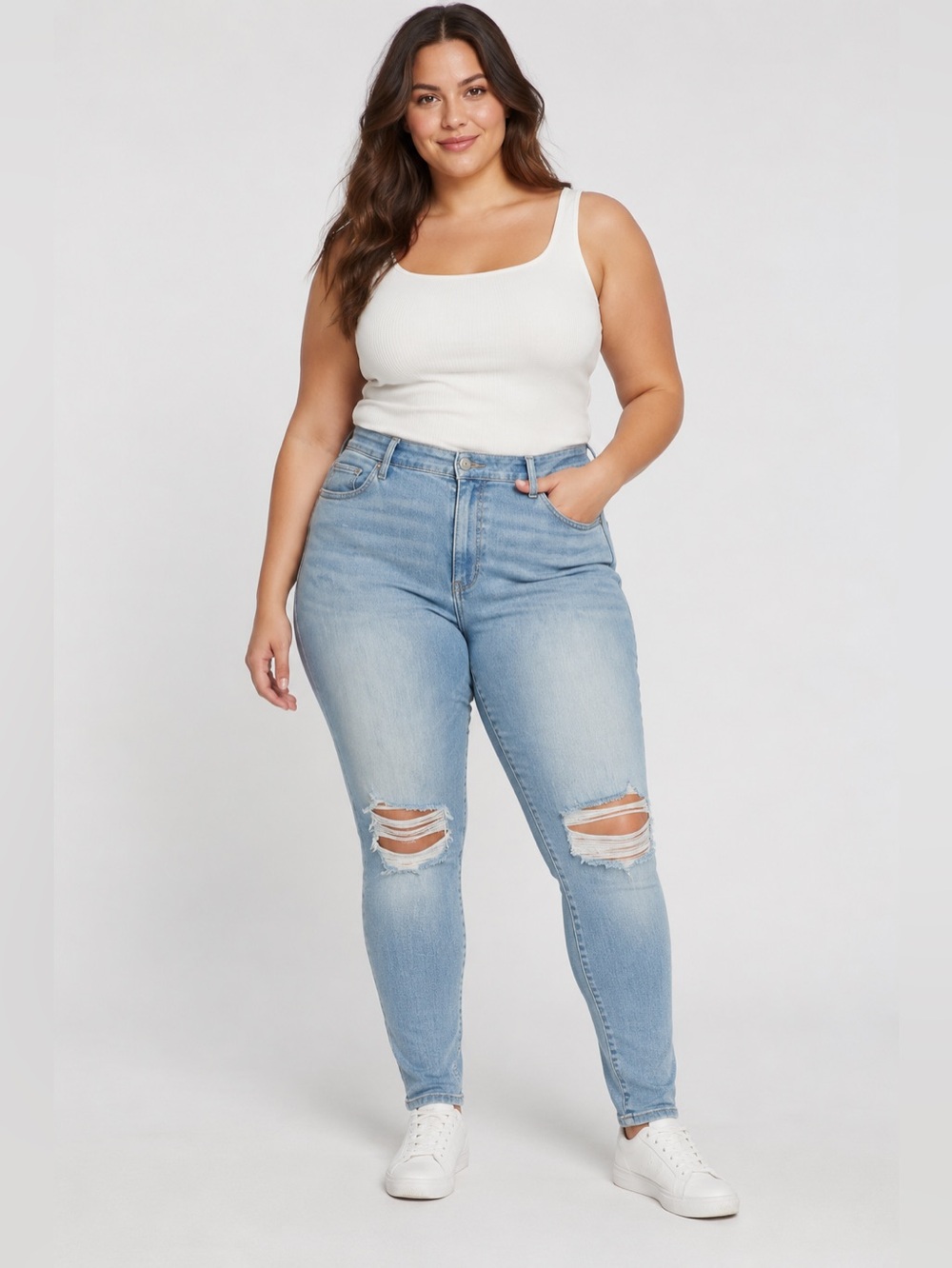 NWT Hollister Curvy High Rise Super Skinny Light Wash Ripped Jeans Size, 20S/W35